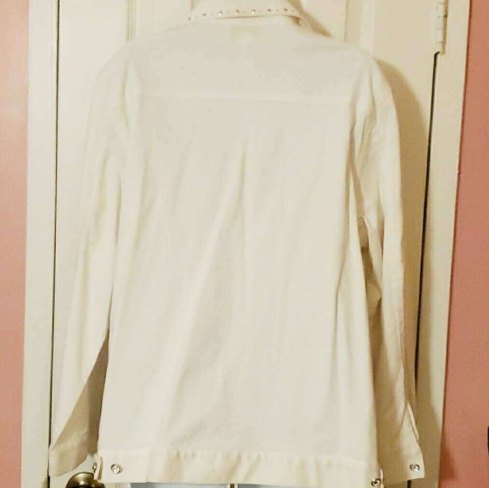 Maggie Sweet Pure White Plus Size Stretch Denim Jean Jacket Size 1X - Picture 2 of 5